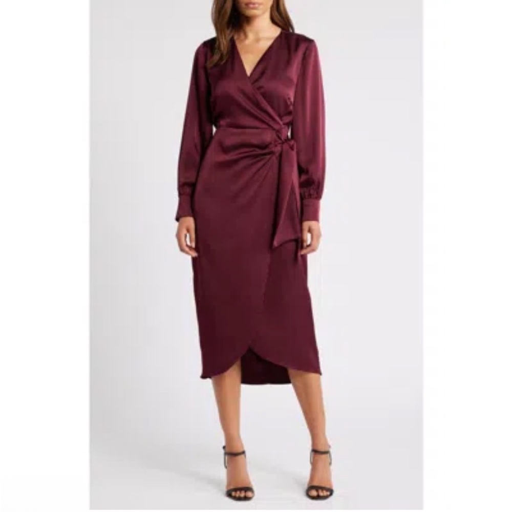 Sam Edelman Burgundy Satin Wrap Midi Dress